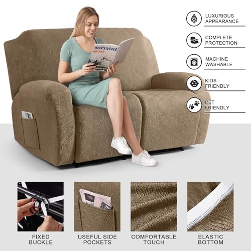 Image of Timeles Recliner Covers Extra Wide Recliner Loveseat Covers Oversized Reclining Couch Covers Sofa Slipcovers Stretch Soft Washable (Two-Seater Oversized, Light Brown)