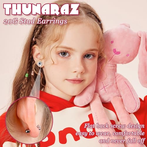 THUNARAZ Hypoallergenic Screw Back Earrings for Girls Women Surgical Stainless Steel Stud Earrings for Sensitive Ears Cute Butterfly Flower Heart CZ Screwback Earring Kid Toddler Girls Jewelry Gift2