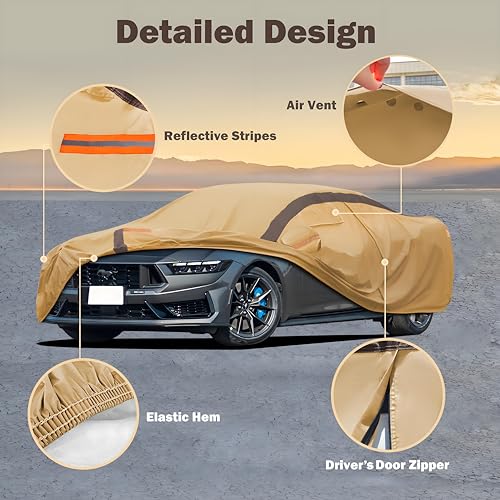 Image of Mustang Car Cover Waterproof All Weather Compatible with Mustang 2007-2024 GT Cobra Shelby Bullitt, Outdoor Anti-UV Sun Rain Protection Full Exterior Cover