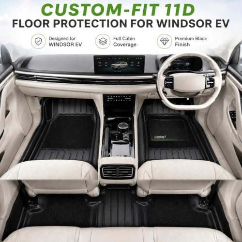 Image of EV MASTER 11D Car Floor Mats for MG Windsor EV Hybrid (2026 Onwards) Complete Set | Anti Slip Full Coverage Premium Luxury Mats | Washable Waterproof All Weather Car Floor Mats