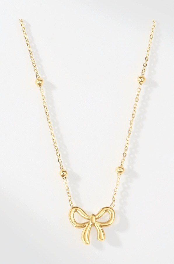 Bow Necklace for Women Bowknot Choker Necklace 14K Gold Plated Ribbon Choker Necklaces Fashion Jewelry Gifts, Stainless Steel, No Gemstone