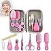 MKNZOME Babypflege Set, 8 Stück Baby Pflege Produkte Neugeborenen Pflegen Set mit Nasensauger Nagelknipser Schere Kamm Babybürste, Geschenk Kosmetiktasche für Neugeborene Säugling Kleinkind - Rosa#2