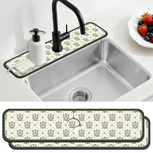 Tapis absorbant robinet contre humidité plan de travail fleurs - 2