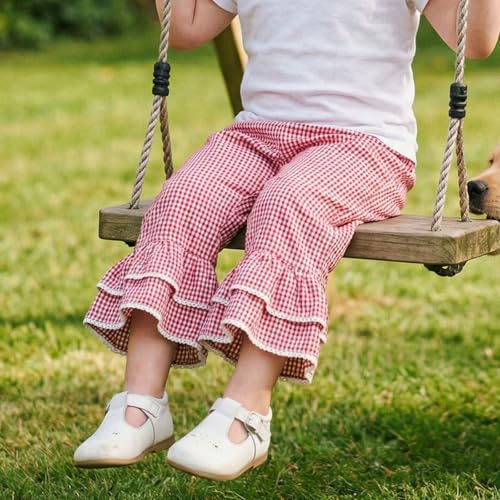 Toddler Baby Girl Gingham Pants Retro Elastic Waist Checkered Plaid Bell Bottoms Long Pants Casual Sweatpants (Flare Red, 18-24 Months)