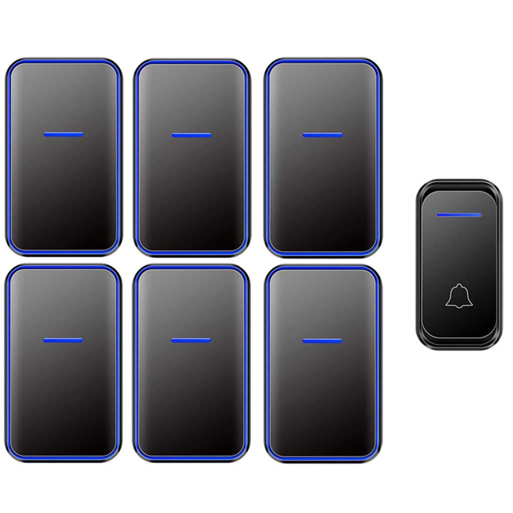 LIUXIUER Wireless Doorbell Waterproof, 300M (984FT) Range Wall Plug-In Cordless Doorbell, 1 Transmitter 6 Receivers, 38 Music Ringtones/LED Blue Light Flicker Remind/AC Power,Black