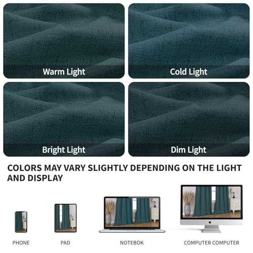 CUCRAF 100% Blackout Window Curtains 63 inches Long 2 Panels Set, Faux Linen Look Thermal Insulated Grommet Drapes, Room Darkening Curtain for Bedroom Living Room(W52 x L63 Inch, Hunter Green) by CUCRAF - Image 4