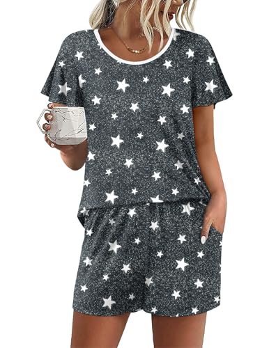 Image of Ekouaer Womens Pajama Set Summer Short Sleeve Pjs Sleepwear Cute 2 Piece Lounge Sets S-XXL