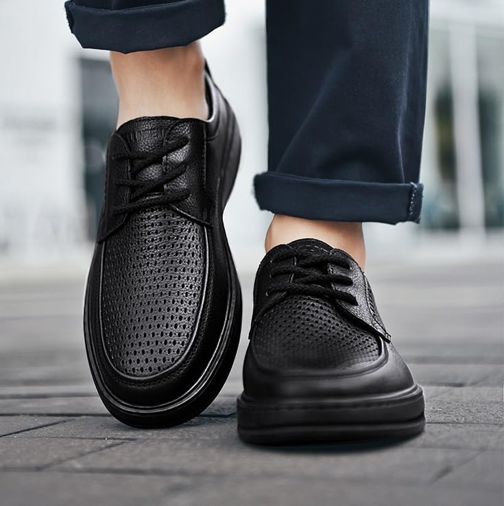 YZABEL Men's Round Toe Lace-Up Oxfords Dress Shoes, Summer Thick-Soled Breathable Hollow Business Casual Shoes, Comfortable Non-Slip for Daily Commuting Activity2
