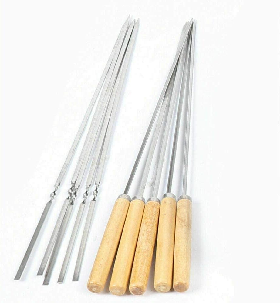 Stainless Steel Barbecue Skewer Kabob Set, Upthehill 10PCs 18.8"L Skewer Sticks with Foldable Large Grill Rack, Keeps Kabobs from Sticking to the Grill Grate, Width Can Be Adjusted 14-21cm