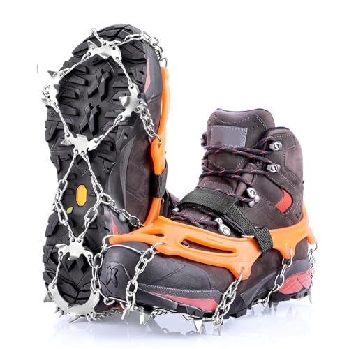 [Sicuro & Antiscivolo] Ai ice tacchetti viene aggiunto un paio di cinghie in velcro regolabili per fissare meglio i copriscarpe antiscivolo dei ramponi per scarpe. Non è facile cadere quando si cammina su fango, neve, erba e ghiaccio. È un buon compagno per escursioni all'aperto, passeggiate con i cani, corsa, alpinismo, pesca e altri sport all'aria aperta in inverno.