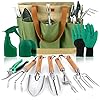 YAUNGEL Gardening Tools – 10 Pcs Garden Tool Set Heavy Duty Stainless Steel Garden Supplies Hand Tools with Wooden Handle, Storage Tote Bag, Gardening Gifts for Women and Men