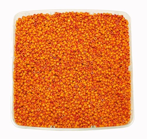 Perlin - Perlas de cristal de 4 mm, 6/0, cuentas de pony redondas, perlas de semilla (naranja opaca, 1100 unidades)