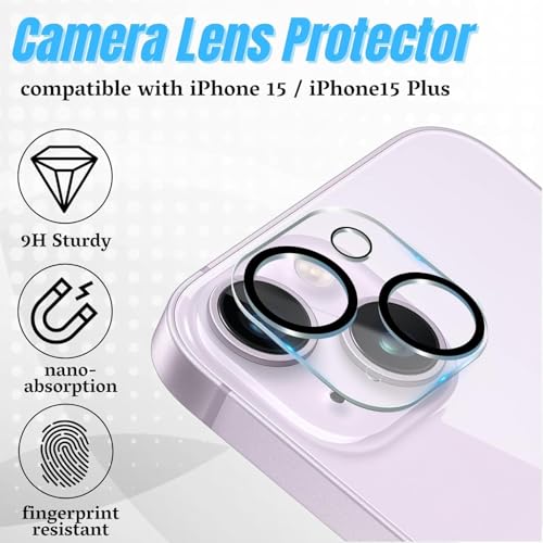 Image of Camera Lens Protector Compatible with iPhone 15 (2 Pack) | 9H Tempered Glass | Ultra Clear | Scratch Resistant | Easy Installation | Anti-Fingerprint