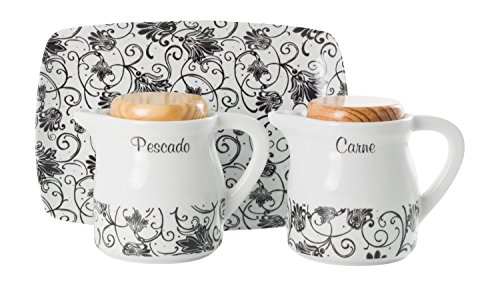 La Cija París Negro Graseras de Porcelana con Bandeja, Blanco, 16.5x8x13.5 cm Cover