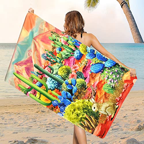 Microfiber Beach Towel, Desert Cactus Beach Towel Oversized, Abstract Art Flower Bath Towels For Girls Women, Super Soft Water Absorpt Bath Towels For Bathroom Pool Swim Sport Autumn, 30 X 60 #TOP1