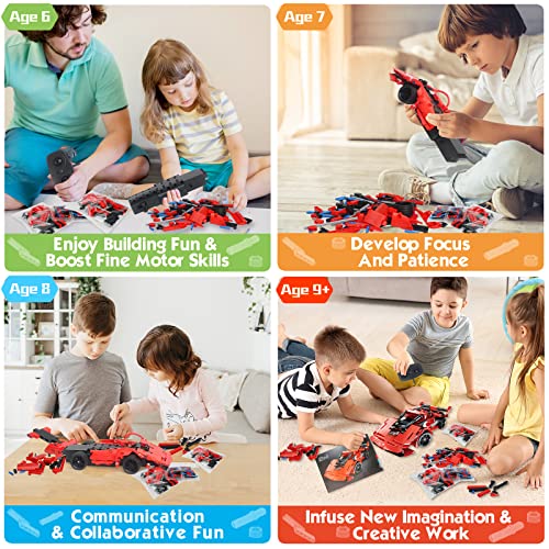 IKIDSUN Ferngesteuertes Bauspielzeug für Kinder, 2.4 GHz Technic RC-Rennwagen,2 in 1 Rennfahrer Bausätze, 351 Teile STEM… – Bild 6