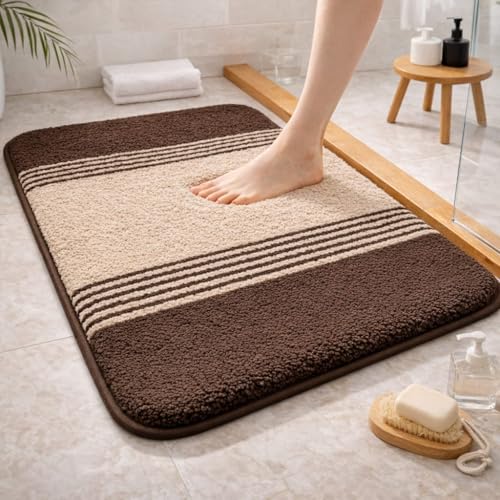 Image of HOWNICE Decore Microfiber Door Mats for Home Entrance Living Room | Anti Skid Doormats for Bathroom Entrance and Bedrooms | Main Door Mats for Entrance Mat (Stripe Mat Beige Brown)