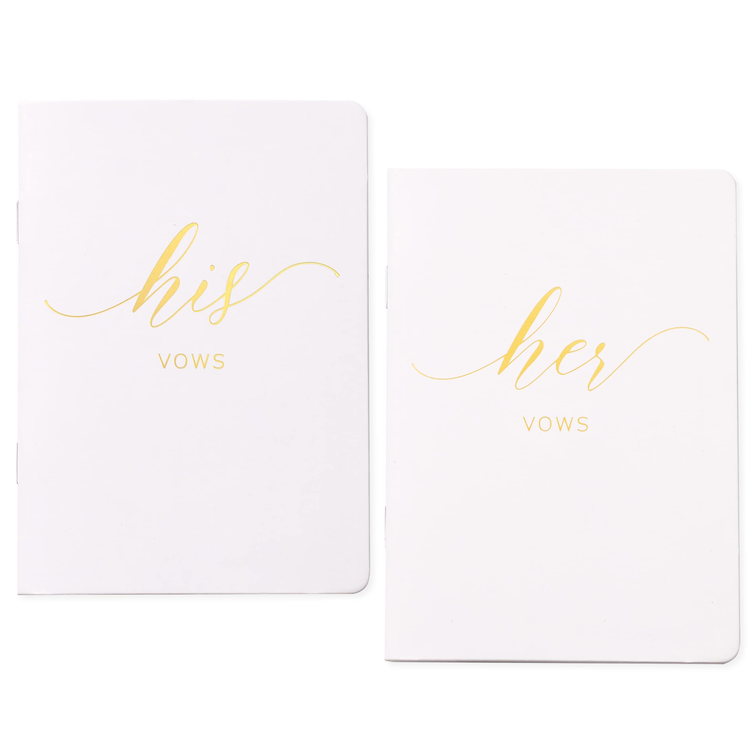 AKITSUMA Vow Books for Wedding, Lined Paper, Small His and Her Vows Book, Set of 2, Real Gold Foil (White + White/Gold Foil)