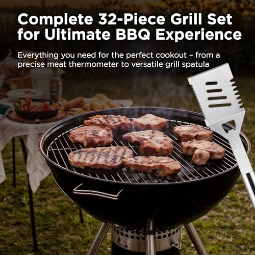 Image of Kaluns 32 Psc Grilling Accessories, Dad Gifts for Fathers Day, Heavy Duty Stainless Steel Grill Set BBQ Grill Accessories for Outdoor Grill with Aluminum Case and Apron, Best Gifts for Men