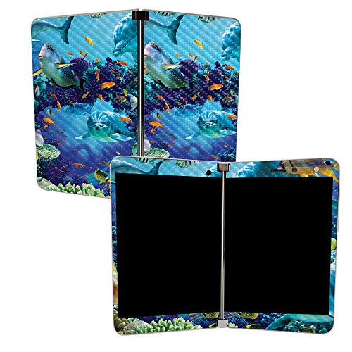Image of MightySkins Carbon Fiber Skin for Microsoft Surface Duo - Ocean Friends | Protective, Durable Textured Carbon Fiber Finish | Easy to Apply | Made in The USA