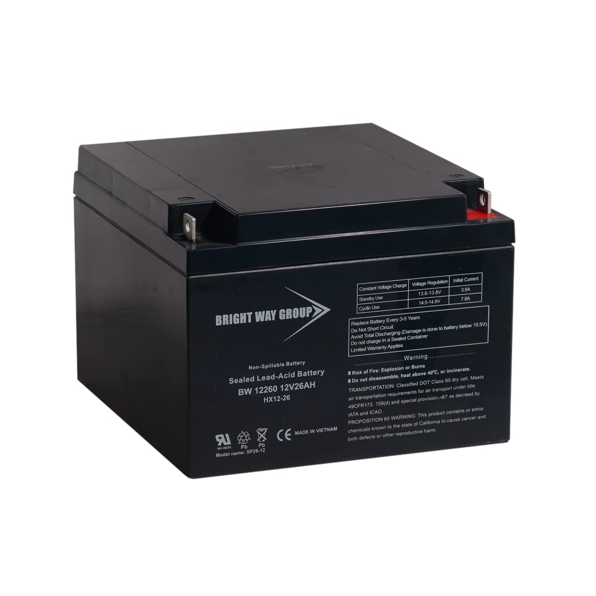 Bright Way Group Brightway Replacement Battery for D26S NB AJC Compatible SLA Battery 12V 26AH