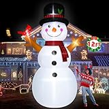 12FT Christmas Snowman Inflatables, Huge Blow Up Snowman Inflatables Decor, Lighted Christmas Outdoor Inflatable Decorations, Xmas Inflatables Snowman for Lawn Yard Holiday Party