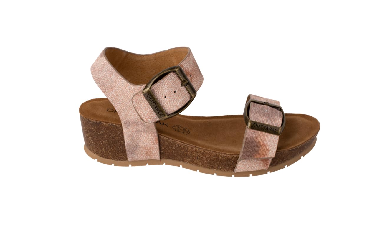 CHATTAWAK Damen Sandale Mit Keilabsatz – Camel-Farbe, Dekorative Frontschnalle, Größe 38 EU