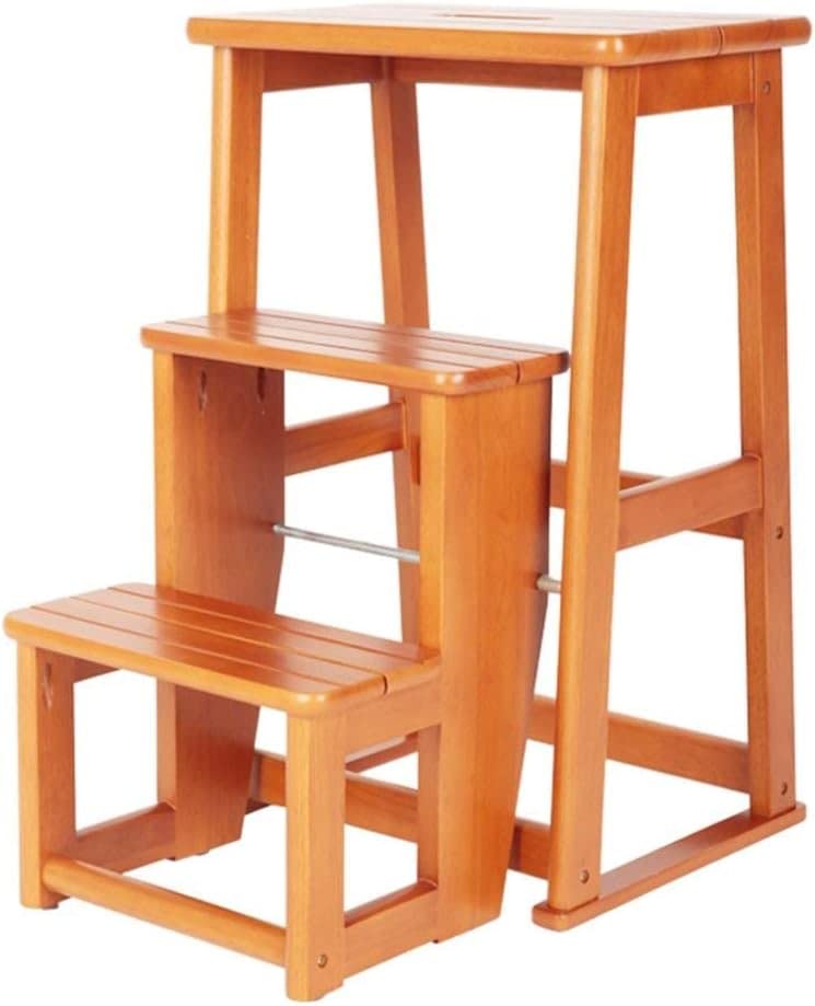 Taburete de escalera de madera marrón con 2 peldaños para hogar