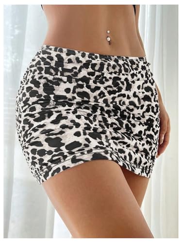 Verdusa Women's Mesh Ruched Pencil Skirt High Waisted Bodycon Mini Skirts4