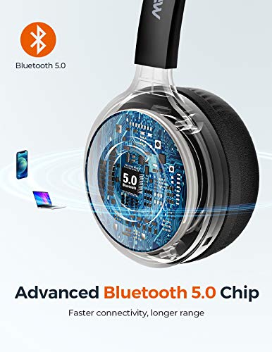 Mpow M5 Pro Bluetooth Headset with Microphone, Wireless Headphones for Cell Phone, Noise Canceling Headset with Charging Base for PC, Laptop, Truck Driver, Office, Call Center, Skype