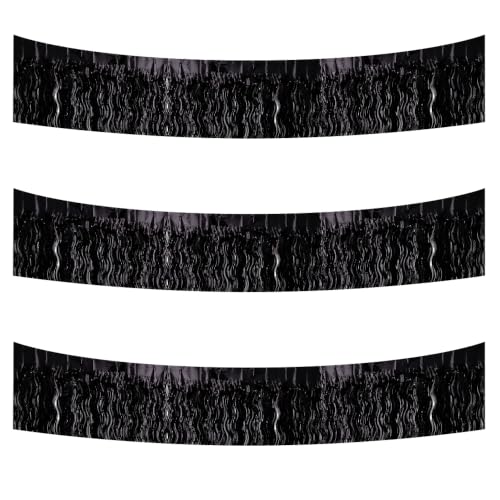Image of BEISHIDA 3 Pack Black Wavy Foil Fringe Garland 30ft Tinsel Wall Decor