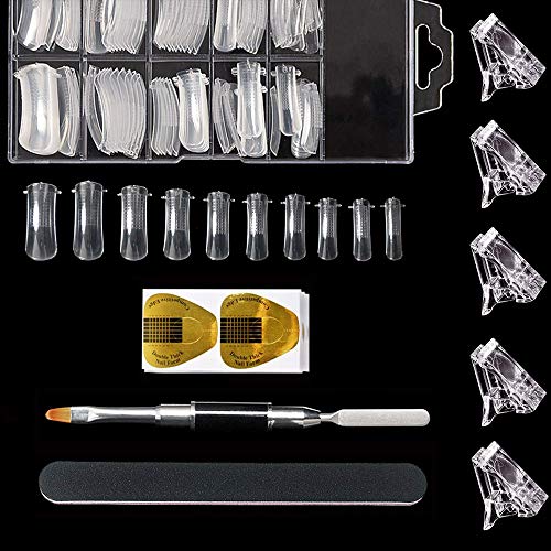 LXIANGN Nail Forms Kit Include 100pcs Nail Dual Forms Coffin with 100pcs Form Guide Stickers Clear 5pc Nail Tips Clips Dual-Ended Brush and Nail File for Women