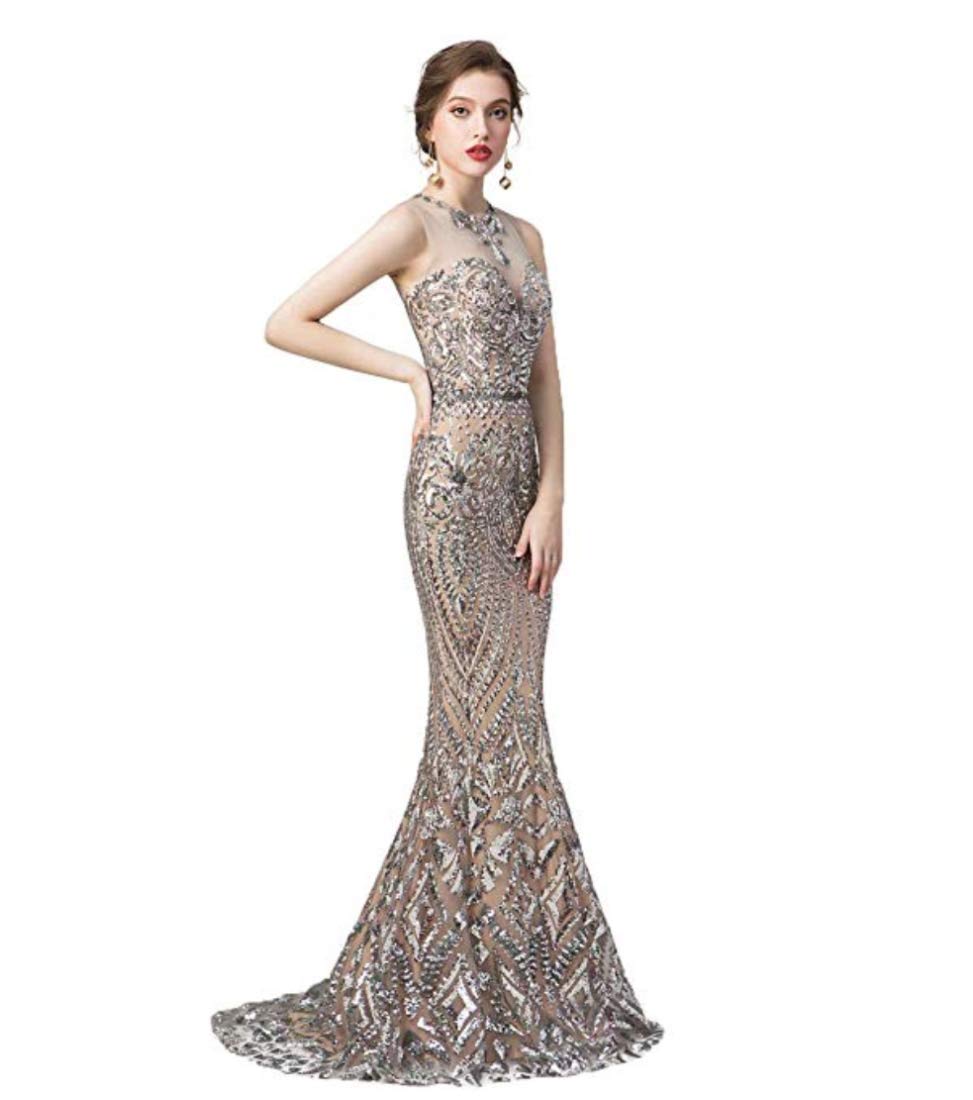 shaobeiq Women's Sequins Mermaid Dress Bridesmaid Evening Dress Party Prom Gowns