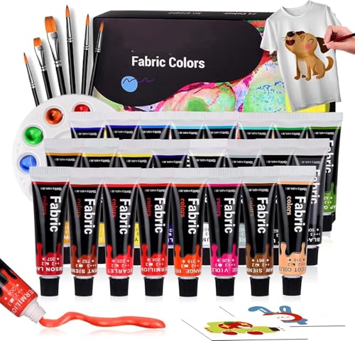 24-Color Permanent Fabric Paint Set for Clothes - Non-Toxic Textile Paint Kit for Shoes & Canvas Ideal for Adults Beginners & Artists