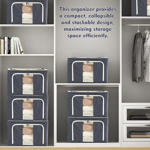 Image of JD FRESH Non-Woven Foldable Steel Frame Clothes Organizer /Foldable Organizer For Clothes /Storage Box And Organizer /Cloth Storage Box For Wardrobe /Saree /Shirts And Blankets (100 Ltr - Pack Of 1)