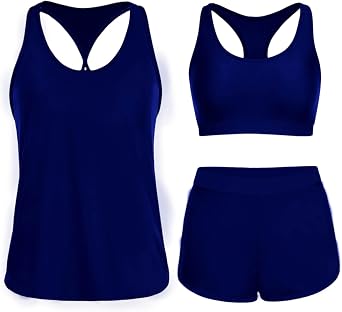 Tankini Swimsuits for Women 3 Piece Tankini Bathing Suit Tank Tops with Sports Bra and Loose Casual Swim Shorts