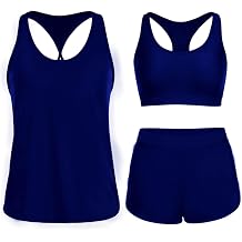 Tankini Swimsuits for Women 3 Piece Tankini Bathing Suit Tank Tops with Sports Bra and Loose Casual Swim Shorts