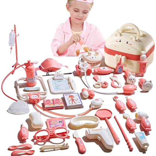 キッズドクターセット、ごっこ遊びドクターセット | 子供のお医者さんままごとおもちゃセット小学校ギフトボックスケア注射聴診器ままごと子供ドクターセット歯医者ゲームスーツケースデザインロールプレイセット子供用お医者さんごっこ付き,照明と音響効果、ごっこ遊び用