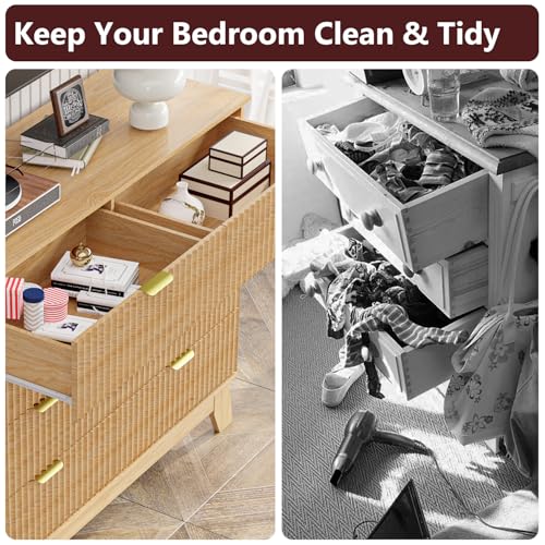 Image of 8 Drawer Dresser for Bedroom, 47''W Fluted Wooden Dresser Storage Cabinet and Chest of Drawers with Metal Handle, Storage Organizer for Living Room, Hallway, Entryway, Wood Color