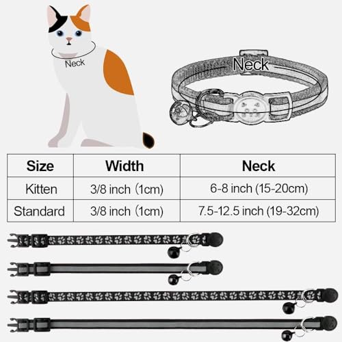 Image of Taglory 2 Pack Cat Collar with Bell, Breakaway Buckle and Reflective Strip | Adjustable 15-20 cm for 2-6 Months Cat, Quick Release Clip, Kitten and Adult Cats, Spare Collar Included, Indoor Outdoor Use