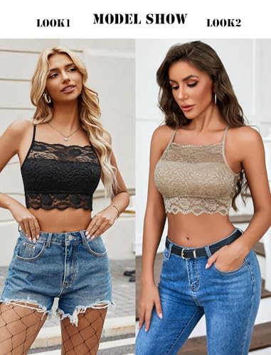 Image of Avidlove 2Pcs Lace Camisoles for Women High Neck Bralettes Racerback Adjustable Crop Top Lingerie