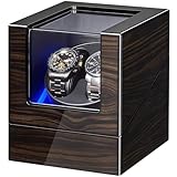 ANWBROAD Watch Winders for Automatic Watches, New Ebony-Colored Piano Finish Automatic Watch Winder Box, Rotating Watch Case with 4 Rotation Modes, Quiet Motor, LED for Man Woman's Watches UJWW001E