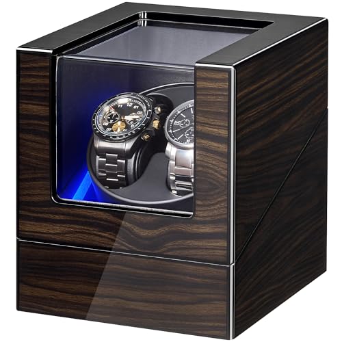 ANWBROAD Watch Winders for Automatic Watches, New Ebony-Colored Piano Finish Automatic Watch Winder Box, Rotating Watch Case with 4 Rotation Modes, Quiet Motor, LED for Man Woman's Watches UJWW001E