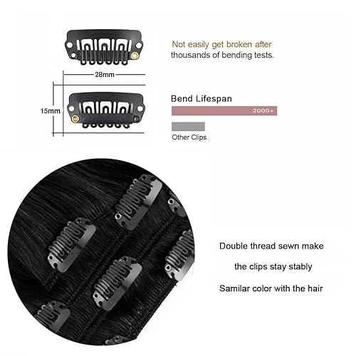 Miniatura 4 de Extensiones de cabello humano Remy de 20 pulgadas con clip para mujer, extensiones de cabello humano largo, sedoso y liso, 2.65onzas, 4 piezas,