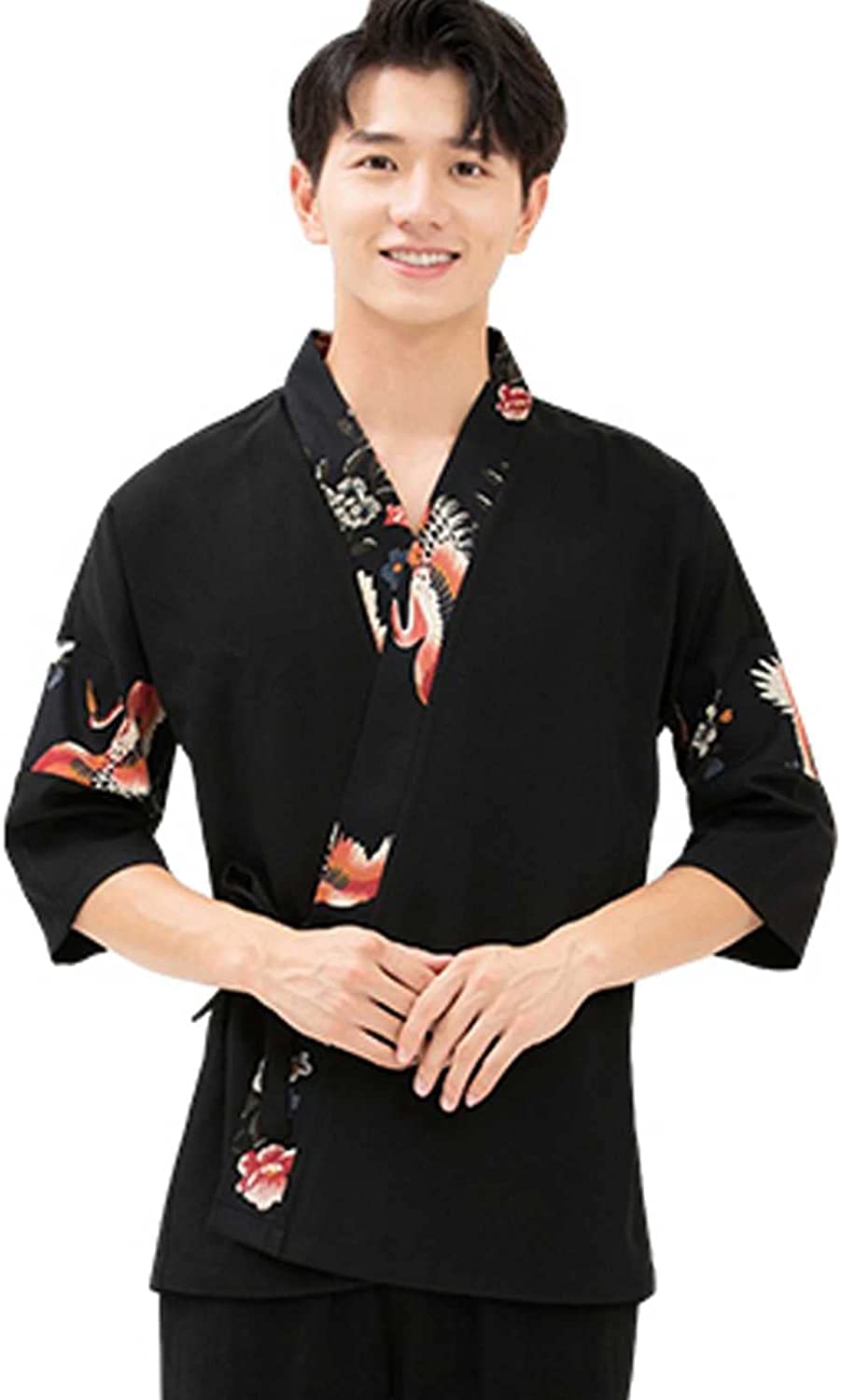 Verano japonés Sushi Chef Abrigo Transpirable algodón Camarero Uniformes Kimono for Unisex (Color : Men, Size : 3XL-3XLarge)