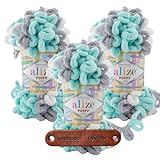 ALIZE Puffy Color 6408 Premium Wolle 3 x 100g Bulky Schlaufengarn Fingerstrickgarn kuschelweich für Decken, Kissen und Accessoires Stricken ohne Nadeln mit mySearose Label