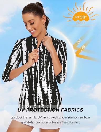 Cucuchy Womens Golf Shirt Quick Dry 3/4 Sleeve Quarter Zip Polo Workout Tops Tennis Shirts S-XXL2