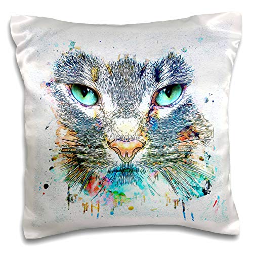 3dRose Sven Herkenrath Animal-Watercolor Cat with Many Colors and Eyes Kitten Pet (pc-309960-1) Pillow Case, White