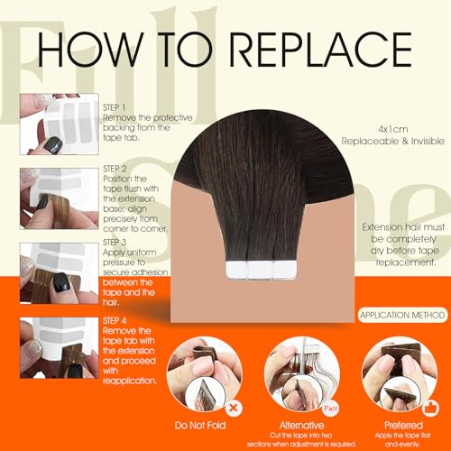Image of Full Shine Brown Tape in Extensions Real Human Hair 20Inch Tape in Hair Extensions Human Hair Color 2 Adhesive Extension Seamless Invisible Skin Weft Daily Office Look 100G 40Pcs