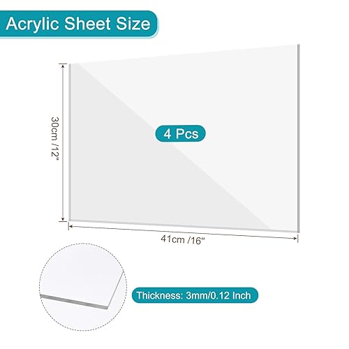 Miniatura 9 de MECCANIXITY Hoja acrílica, 12 x 8 pulgadas, láminas acrílicas de cristal transparente PMMA para diseño de arte, marco de fotos, proyectos de
